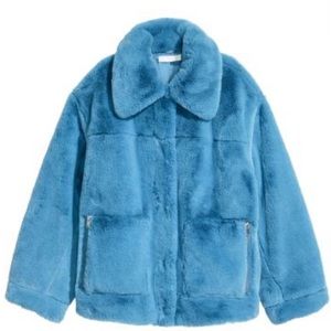 H&M faux fur jacket SKY BLUE SIZE S. New no tags